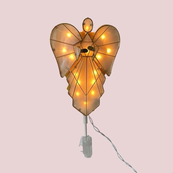 14" Plug-In Faux Capiz Shell Angel Illuminated Tree Topper Christmas Holiday - Picture 3 of 5